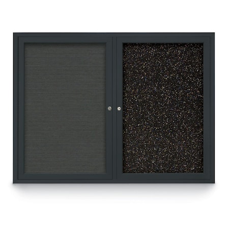 United Visual Products Decor Wood Combo Board, 60"x48", Light Oak/Black Porcelain & Cobalt UV704DEFAB-LTOAK-BLKPORC-COBACC